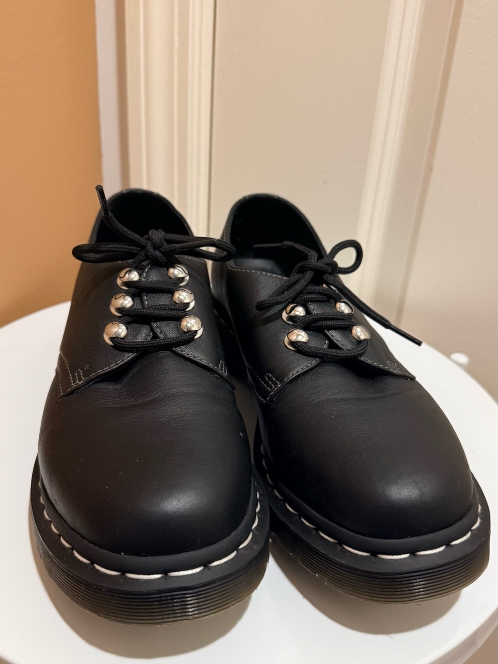 Dr. Martens Black Leather Lace-Up Oxford Flats
